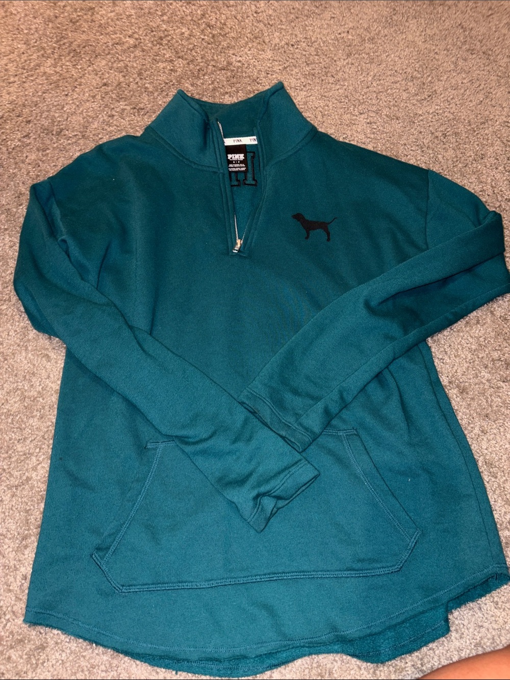 PINK Victoria's Secret Deep Teal Quarter-Zip Fleece Pullover